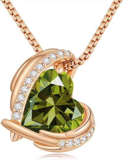 Stunning Love Heart Pendant Necklace for Women - Perfect Christmas Gift with Birthstone Accents in Silver and Rose Gold