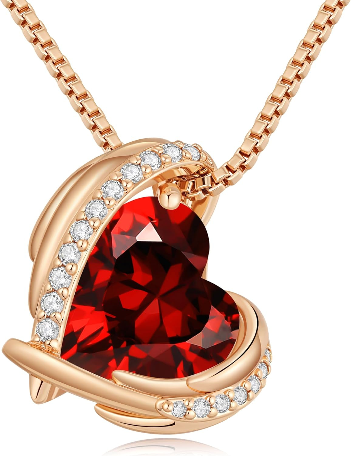 Stunning Love Heart Pendant Necklace for Women - Perfect Christmas Gift with Birthstone Accents in Silver and Rose Gold
