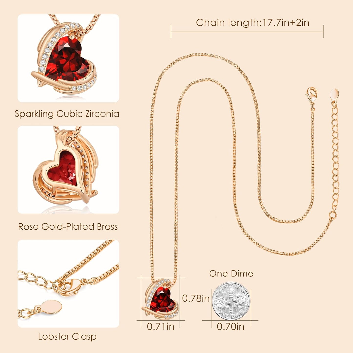 Stunning Love Heart Pendant Necklace for Women - Perfect Christmas Gift with Birthstone Accents in Silver and Rose Gold