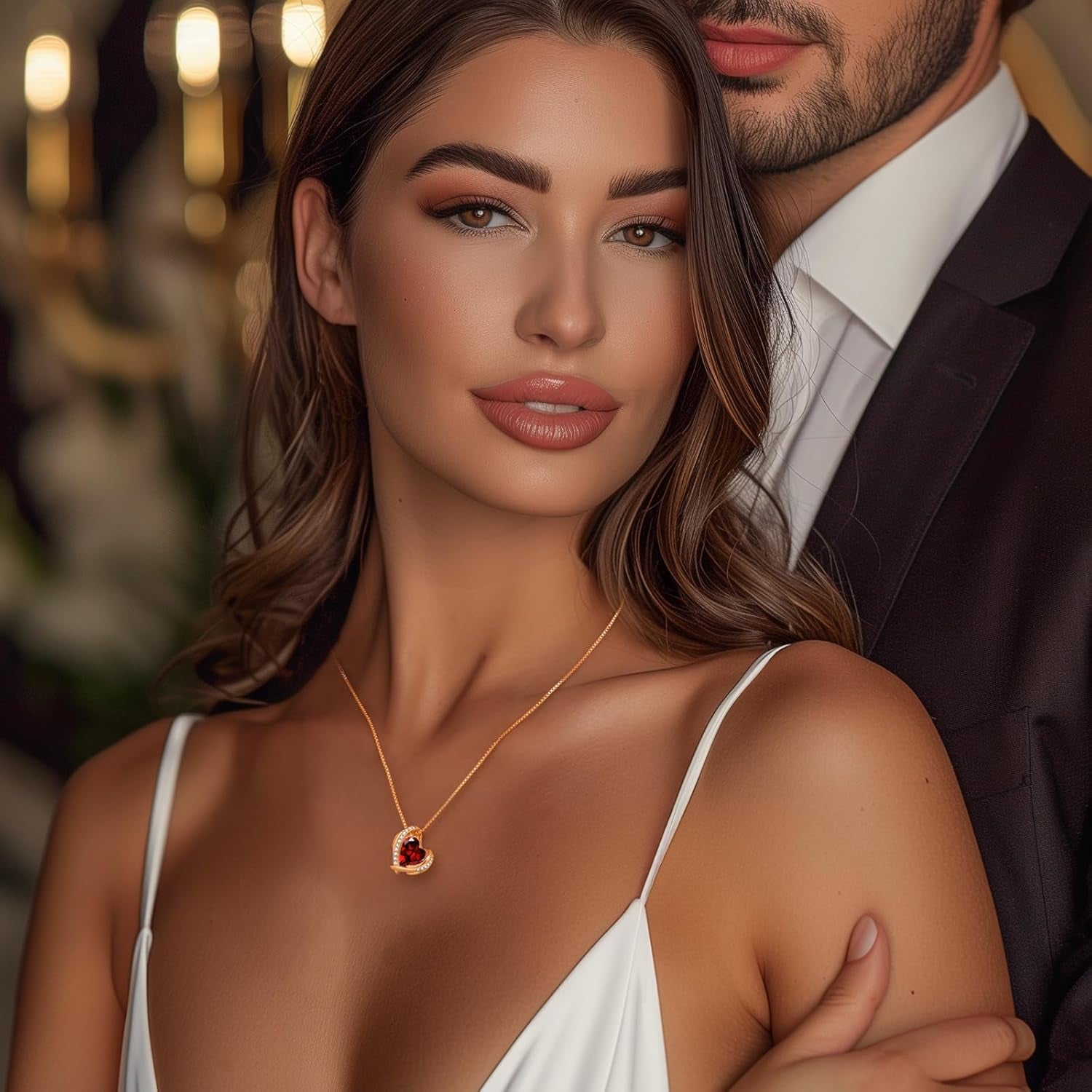 Stunning Love Heart Pendant Necklace for Women - Perfect Christmas Gift with Birthstone Accents in Silver and Rose Gold