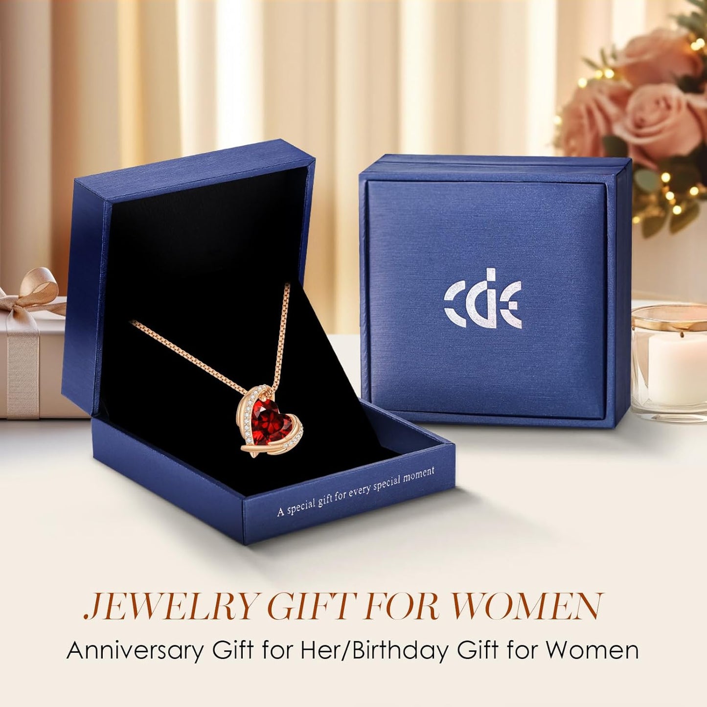 Stunning Love Heart Pendant Necklace for Women - Perfect Christmas Gift with Birthstone Accents in Silver and Rose Gold