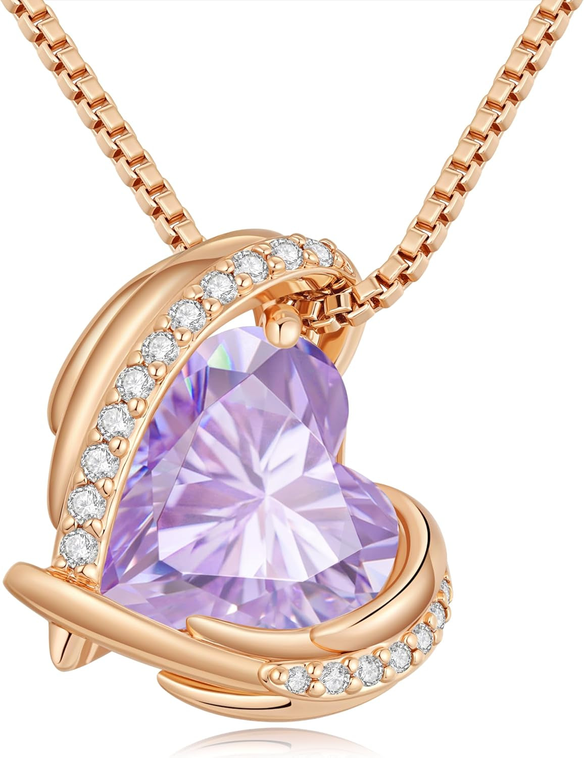 Stunning Love Heart Pendant Necklace for Women - Perfect Christmas Gift with Birthstone Accents in Silver and Rose Gold