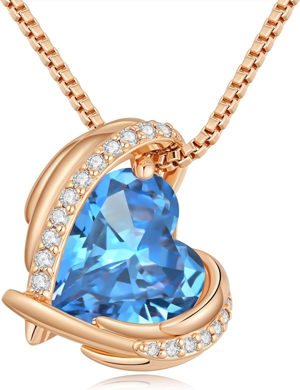 Stunning Love Heart Pendant Necklace for Women - Perfect Christmas Gift with Birthstone Accents in Silver and Rose Gold