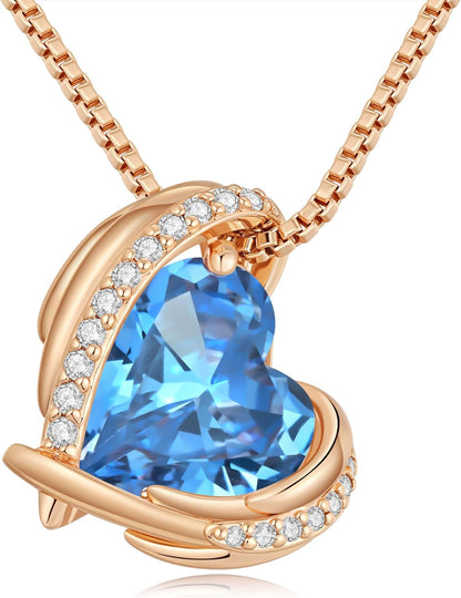 Stunning Love Heart Pendant Necklace for Women - Perfect Christmas Gift with Birthstone Accents in Silver and Rose Gold