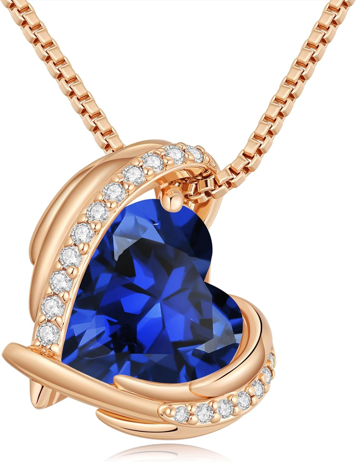 Stunning Love Heart Pendant Necklace for Women - Perfect Christmas Gift with Birthstone Accents in Silver and Rose Gold