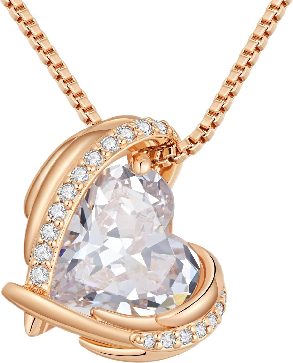 Stunning Love Heart Pendant Necklace for Women - Perfect Christmas Gift with Birthstone Accents in Silver and Rose Gold