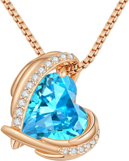 Stunning Love Heart Pendant Necklace for Women - Perfect Christmas Gift with Birthstone Accents in Silver and Rose Gold