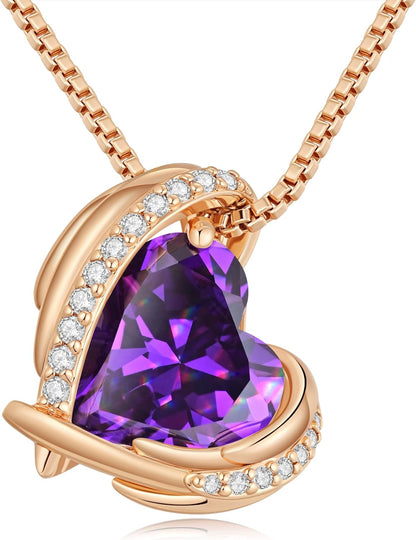 Stunning Love Heart Pendant Necklace for Women - Perfect Christmas Gift with Birthstone Accents in Silver and Rose Gold