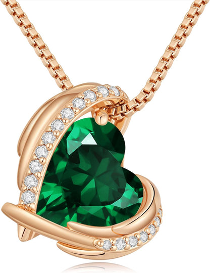 Stunning Love Heart Pendant Necklace for Women - Perfect Christmas Gift with Birthstone Accents in Silver and Rose Gold