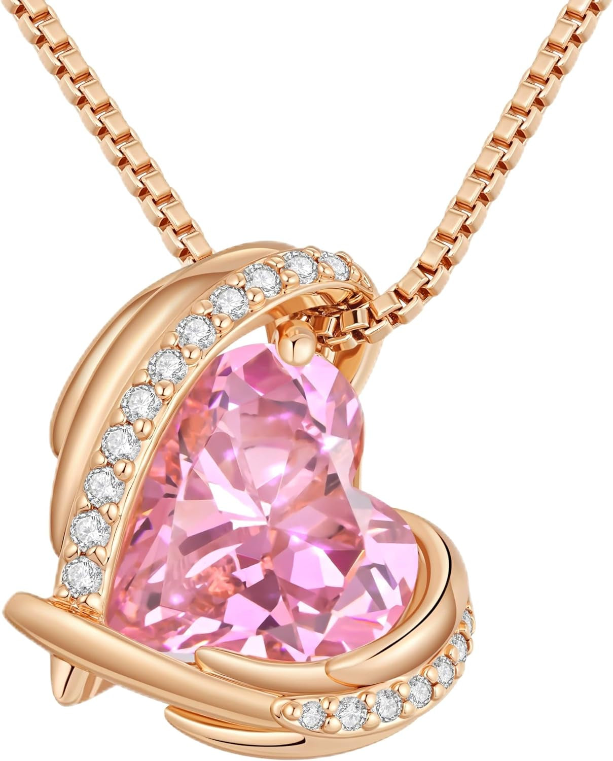 Stunning Love Heart Pendant Necklace for Women - Perfect Christmas Gift with Birthstone Accents in Silver and Rose Gold